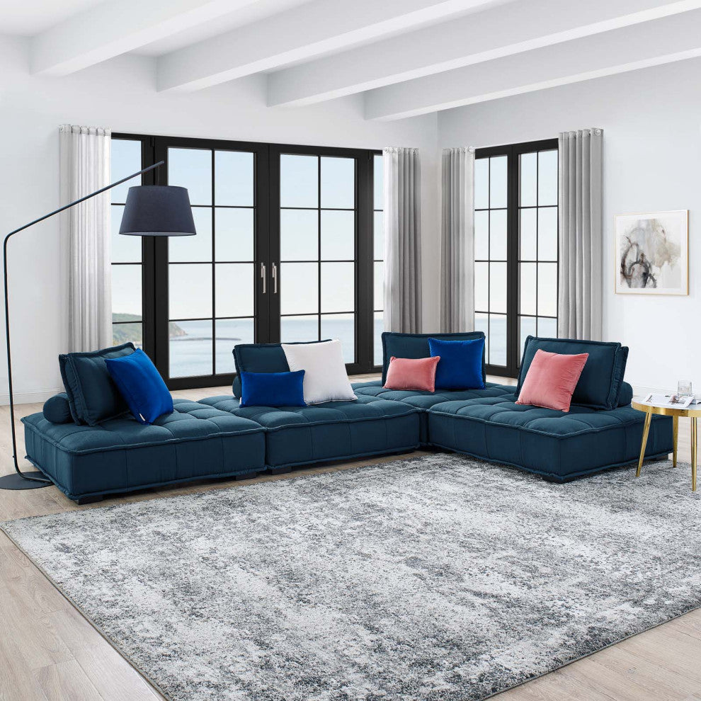 Modular Deep Tufted Sectional Sofa Set, Azure Navy Blue, Modern, Lounge
