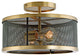 Wellington 2 Light Mesh Semi Flush Mount, Satin Brass and Black