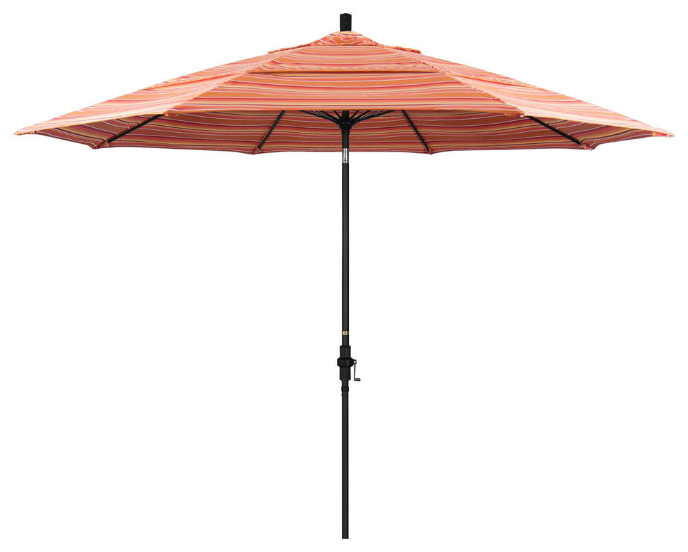 11' Matted Black Collar Tilt Lift Fiberglass Rib Aluminum Umbrella, Sunbrella, Dolce Mango