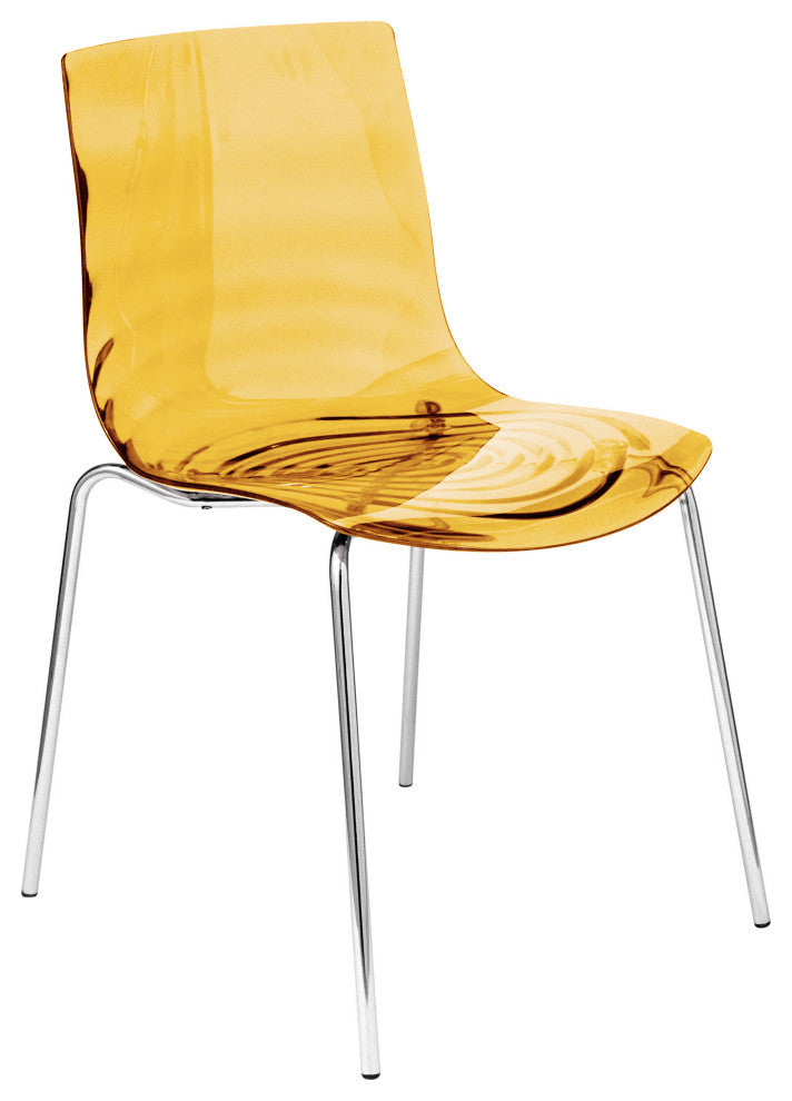 Leisuremod Astor Plastic Dining Chair With Chrome Base, Transparent Orange