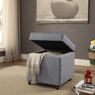 Lionel Linen Hidden Storage Castered Legs Ottoman Cube, Light Gray