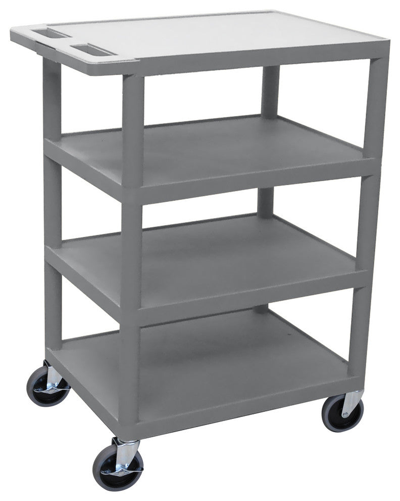 Luxor Four Flat Shelf Gray Utility Cart