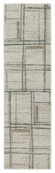 8' Runner Grey Teal Beige and Tan Geometric Power Loom Runner Rug