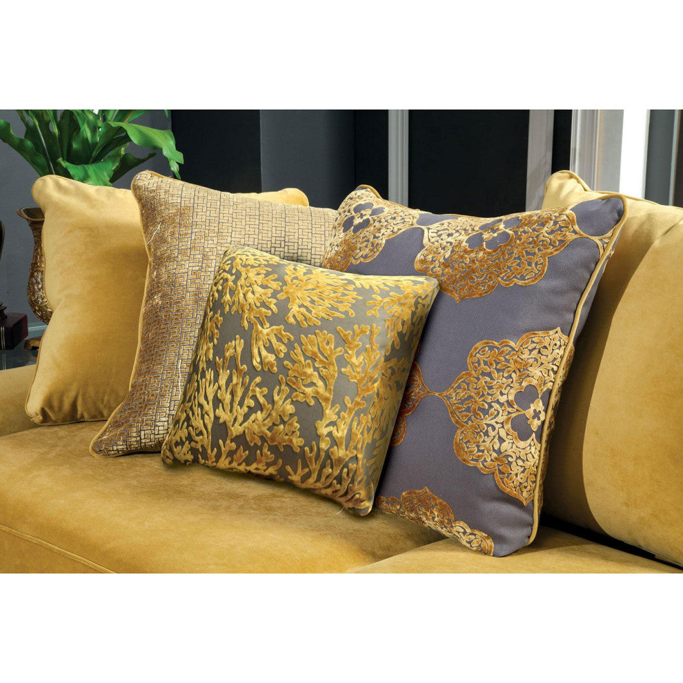 Velvet-like Fabric Love Seat with Sloped Arms Design, Gold
