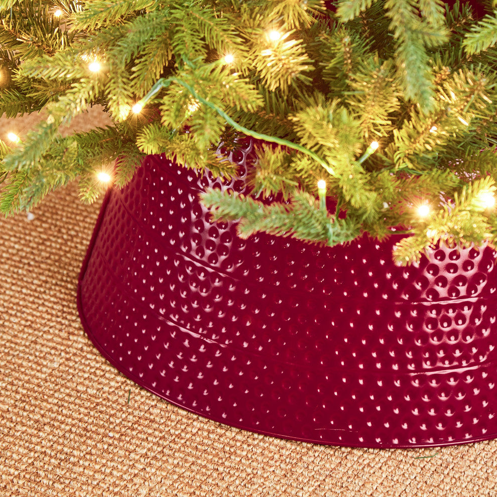 Red Hammered Metal Tree Collar, 22"D