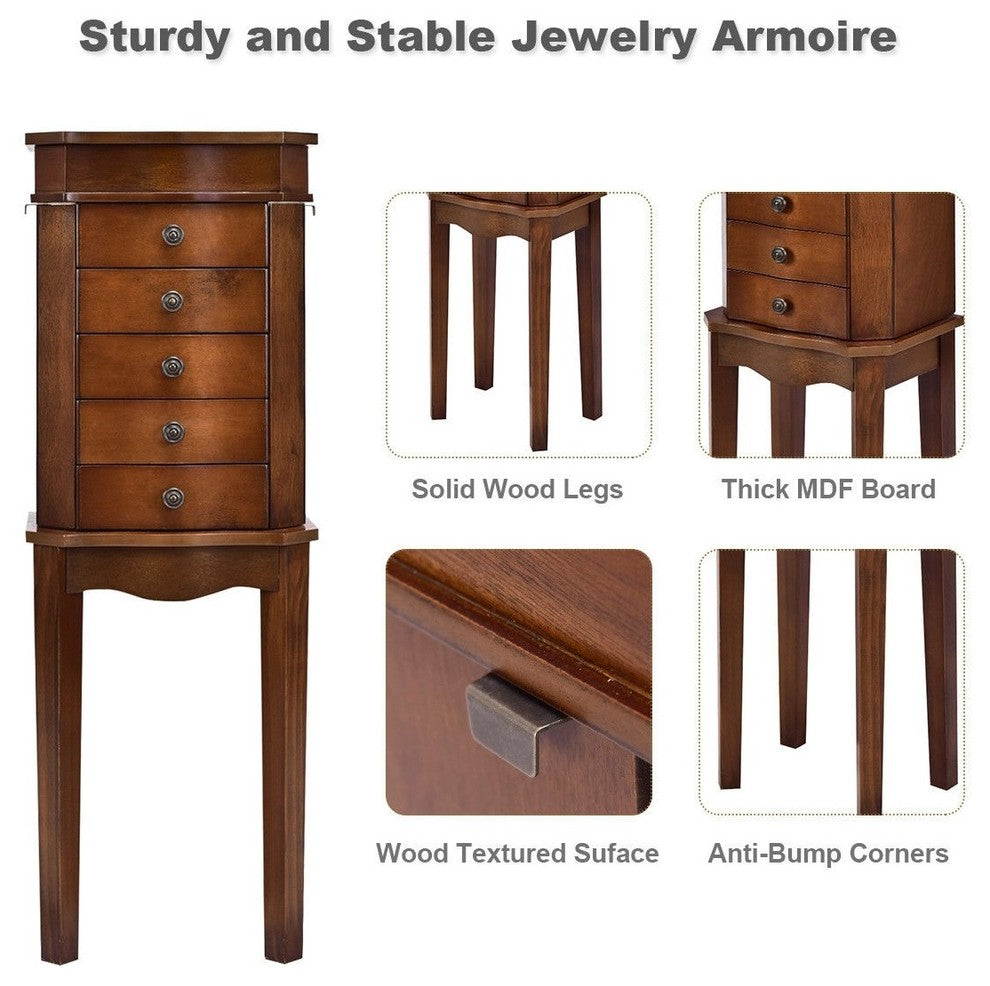 Armoire Storage Jewelry Cabinet With 5 Drawers and Mirror