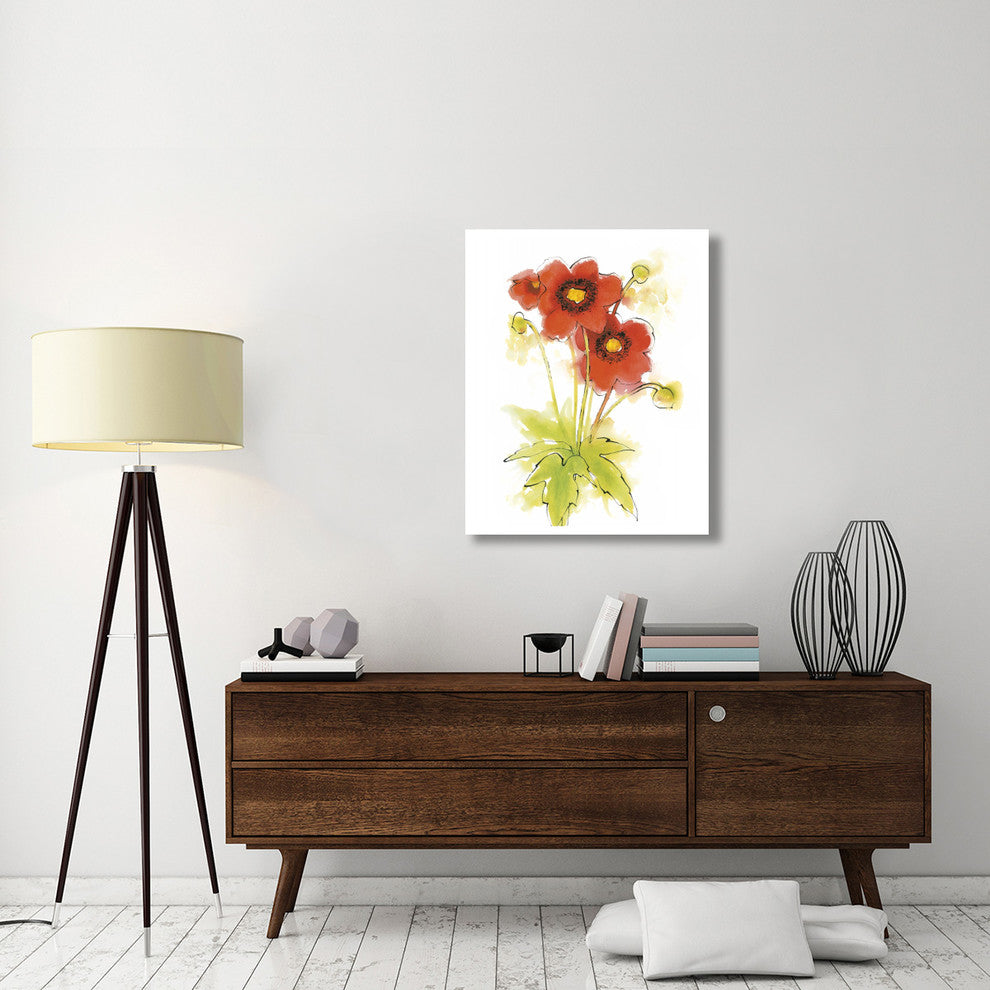 "Flores Rojas Green Leaves II" Digital Paper Print by Shirley Novak, 30"x37"