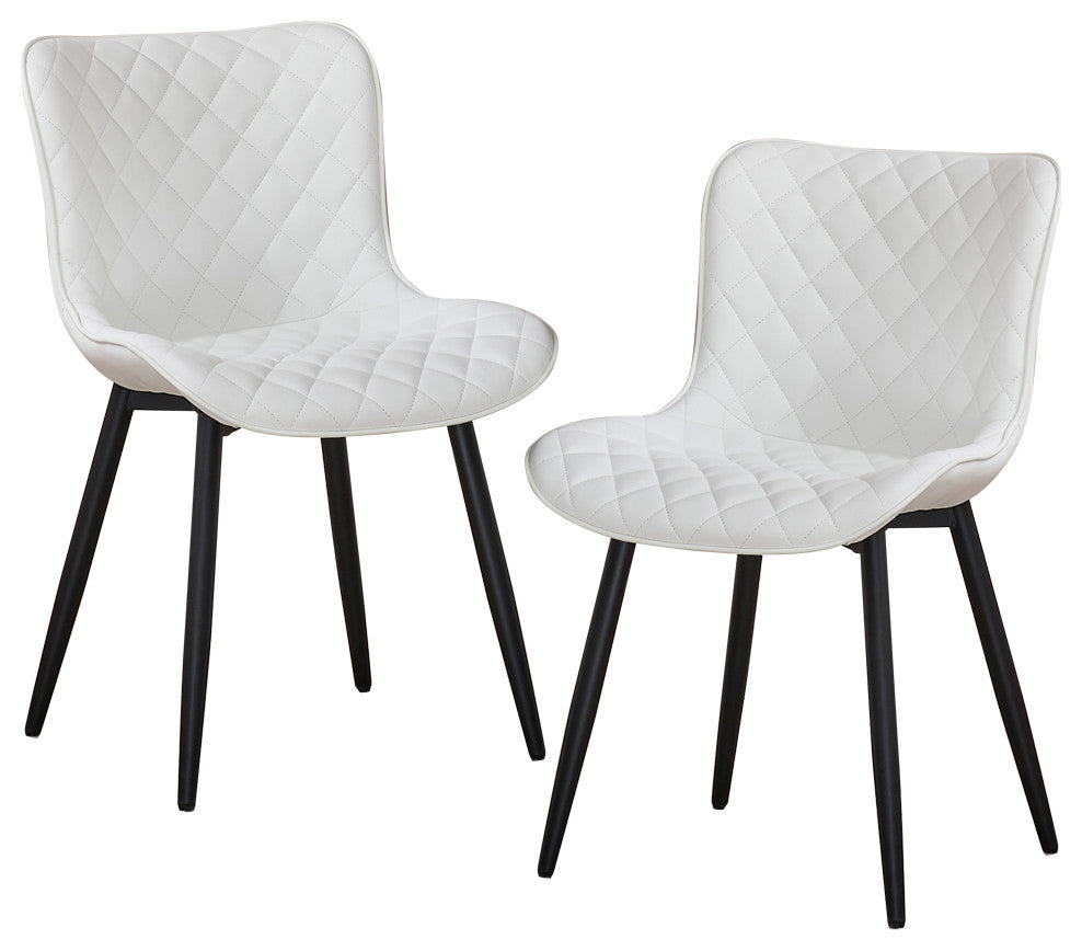 Younike Faux Leather Dining Chair, Diamond Pattern Set of 2, White