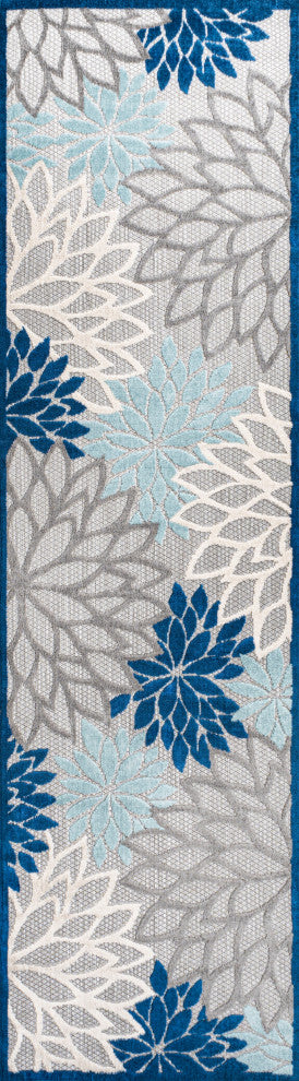 Minori Floral Indoor/Outdoor Area Rug, Blue/Gray, 2 X 8