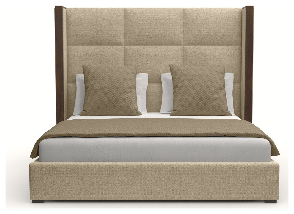 Nativa Interiors Irenne Square Tufted Bed, Flax, King, Medium 67"