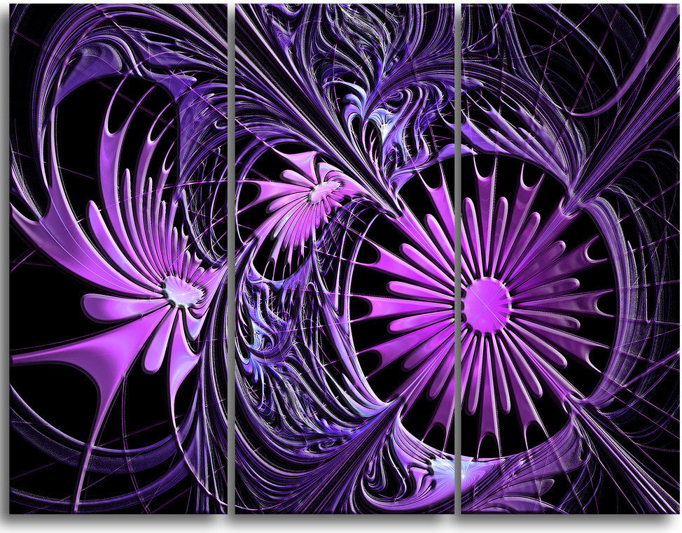 "Embossed Purple Floral Shapes" Metal Wall Art, 3 Panels, 36"x28"