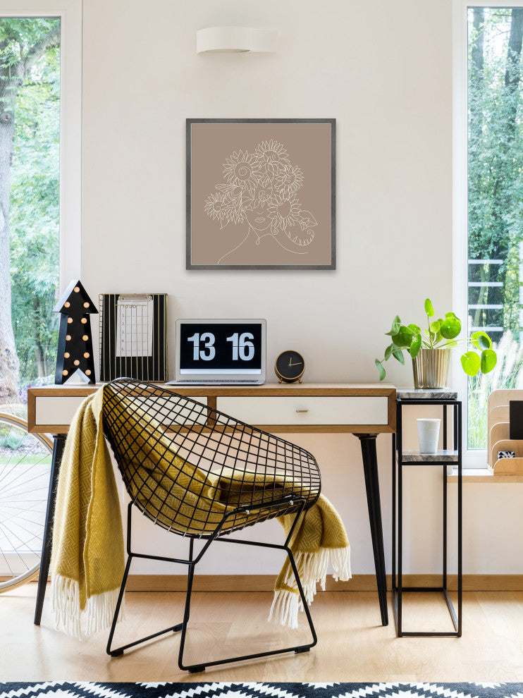 "Sunflower Outline" Framed Painting Print, 18x18