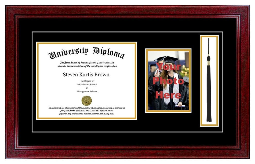 Single Diploma Frame with Tassel and Double Matting, Sport Cherry, 11"x17"