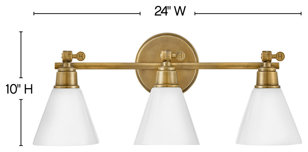 Hinkley Arti 10" Medium Adjustable Three Light Vanity, Heritage Brass
