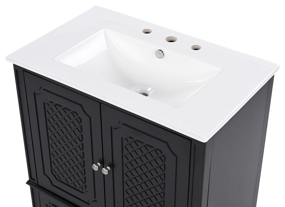 GDF Studio 30" Vintage Vanity With Sink, Adjustable Shelf & One Drawer, Black