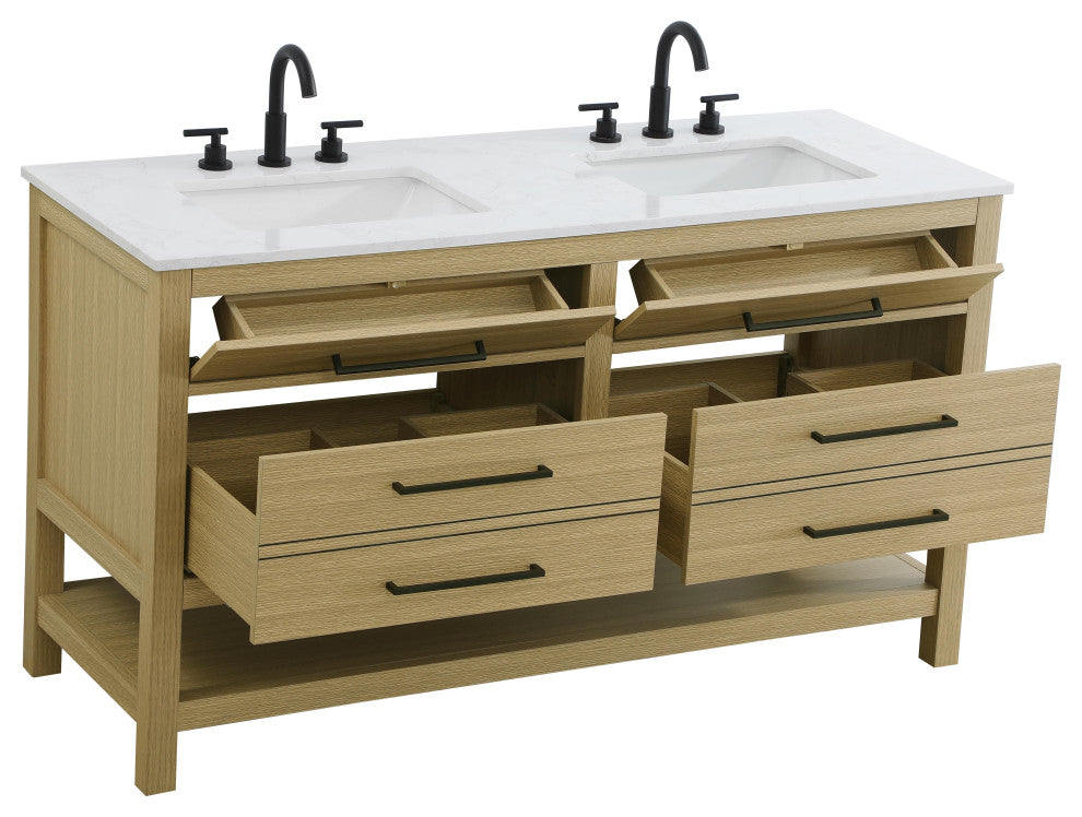Home Living 54" Double Bathroom Vanity, Honey Brown
