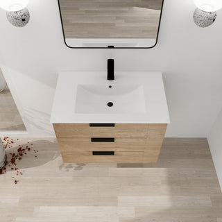 30 Inch Wall Mounted Plywood Bathroom Vanity with Resin Basin and Drawers