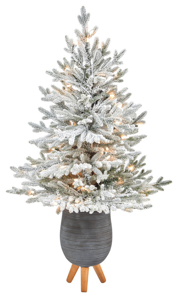 45" Flocked Fraser Fir Faux Xmas Tree W/200 Lights & 481 Bendable Branches