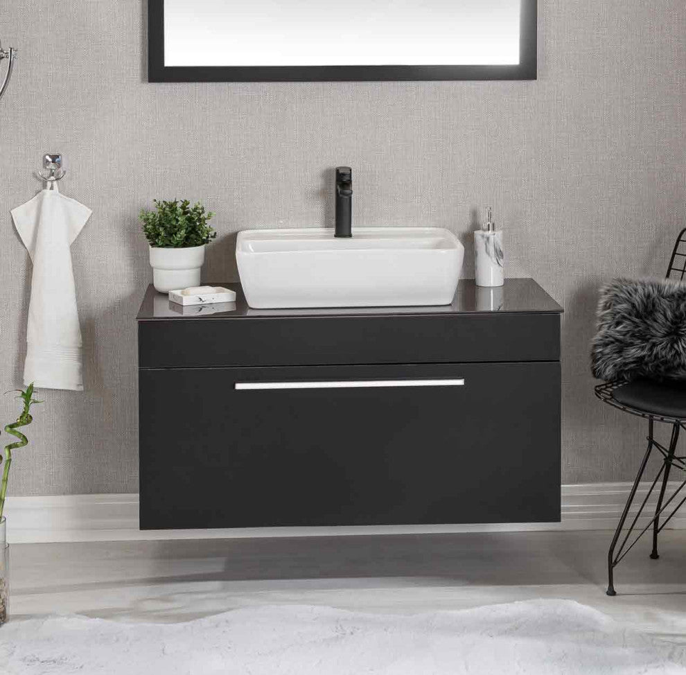 Luka Collection Black Bathroom Vanity With Sink, Mirror, Countertop, 40