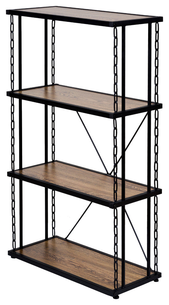 Folsom Ridge 4-Tier Shelf, With Wood And Carbon Steel Chain Link