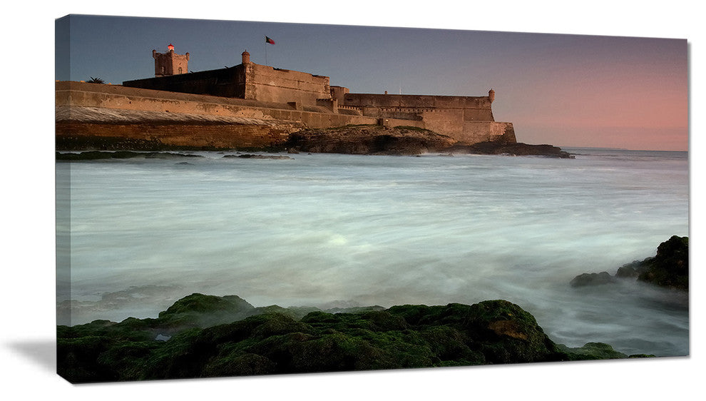 "White Seascape At Old Fort Lisbon" Contemporary Seascape Art Canvas, 40"x20"