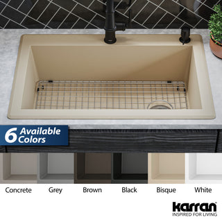 Karran Drop-In Quartz 33" 1-Hole Single Bowl Kitchen Sink Kit, Bisque