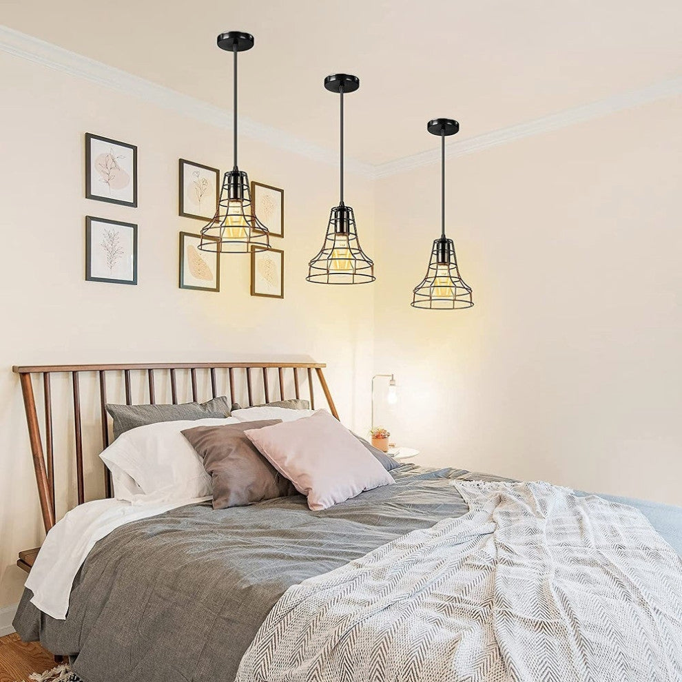 Black Industrial Pendant Light Cage Hanging Light