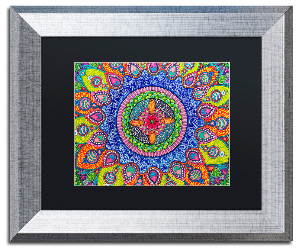 Hello Angel ''Mardi Gras Mandala'' Art, Silver Frame, Black Mat, 14x11