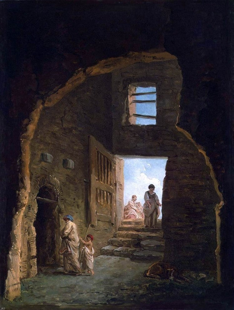 Hubert Robert Inhabited Ruins, 21"x28" Wall Decal