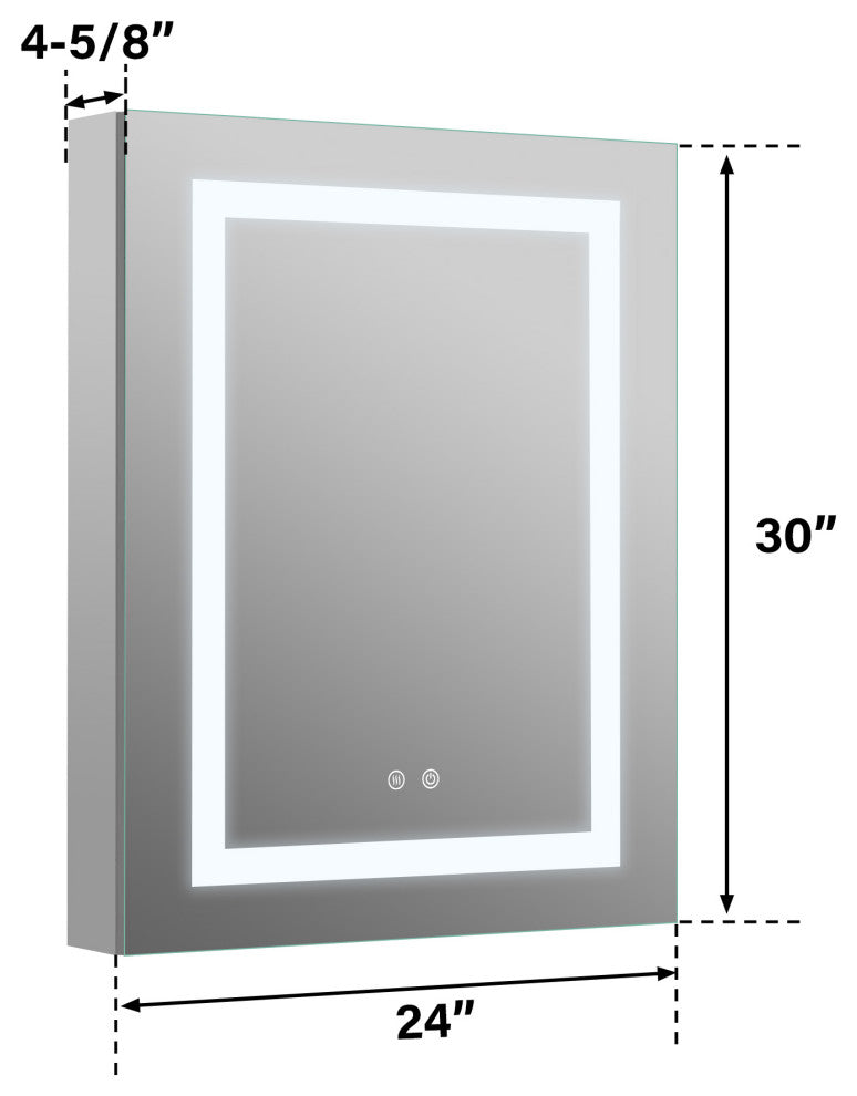 Recessed/Surface Mount LED Medicine Cabinet Mirror with Defogger, 24"x30" Left Hinge