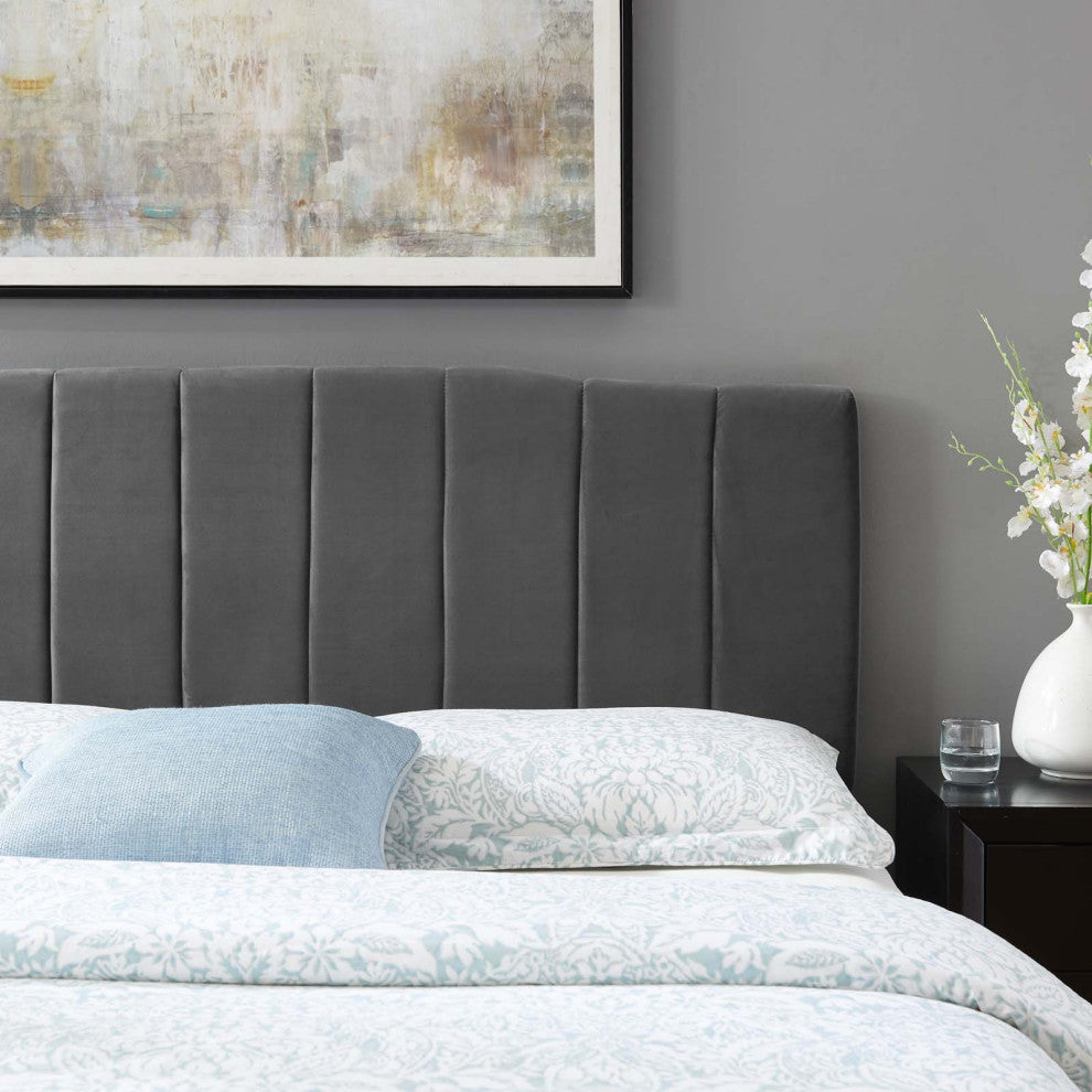 Tufted Headboard, Twin Size, Velvet, Dark Gray, Modern Contemporary