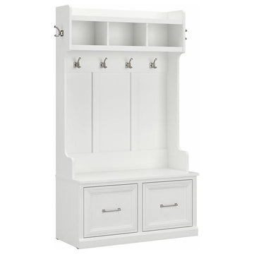 Woodland 40W Hall Tree and Shoe Bench with Doors in White Ash - Engineered Wood
