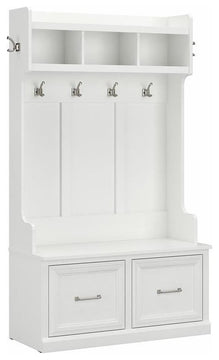 Woodland 40W Hall Tree and Shoe Bench with Doors in White Ash - Engineered Wood