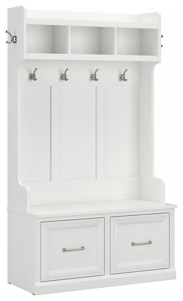 Woodland 40W Hall Tree and Shoe Bench with Doors in White Ash - Engineered Wood