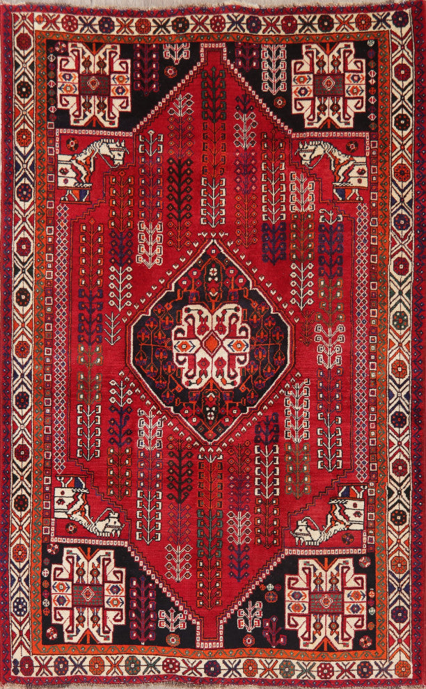 Consigned, Oriental Hand Made Vintage-Style Persian Area Rug, Red, 5x8