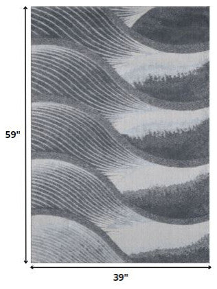 3"x5" Gray Blue Abstract Waves Modern Area Rug