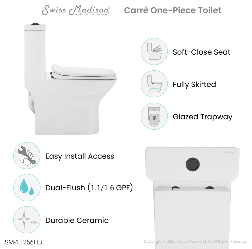 Carre 1-Piece Square Toilet Dual Flush, Black Hardware