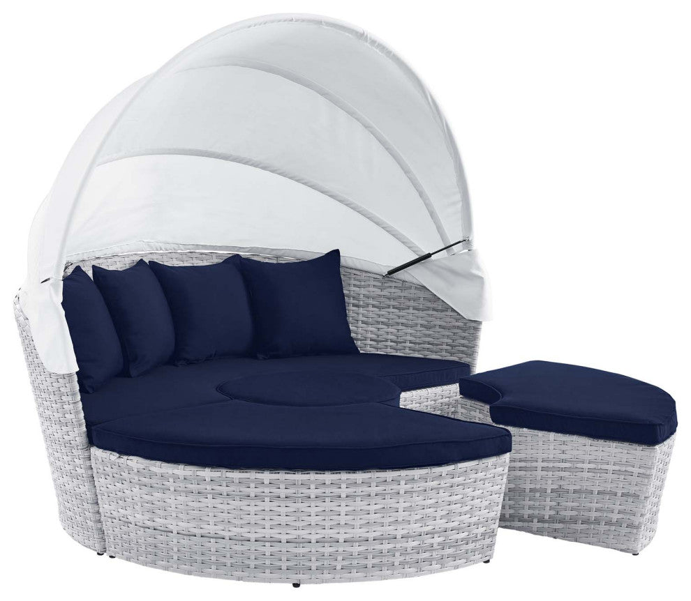Scottsdale Canopy Sunbrellaï¿½ Outdoor Patio Daybed Light Gray Navy -4443