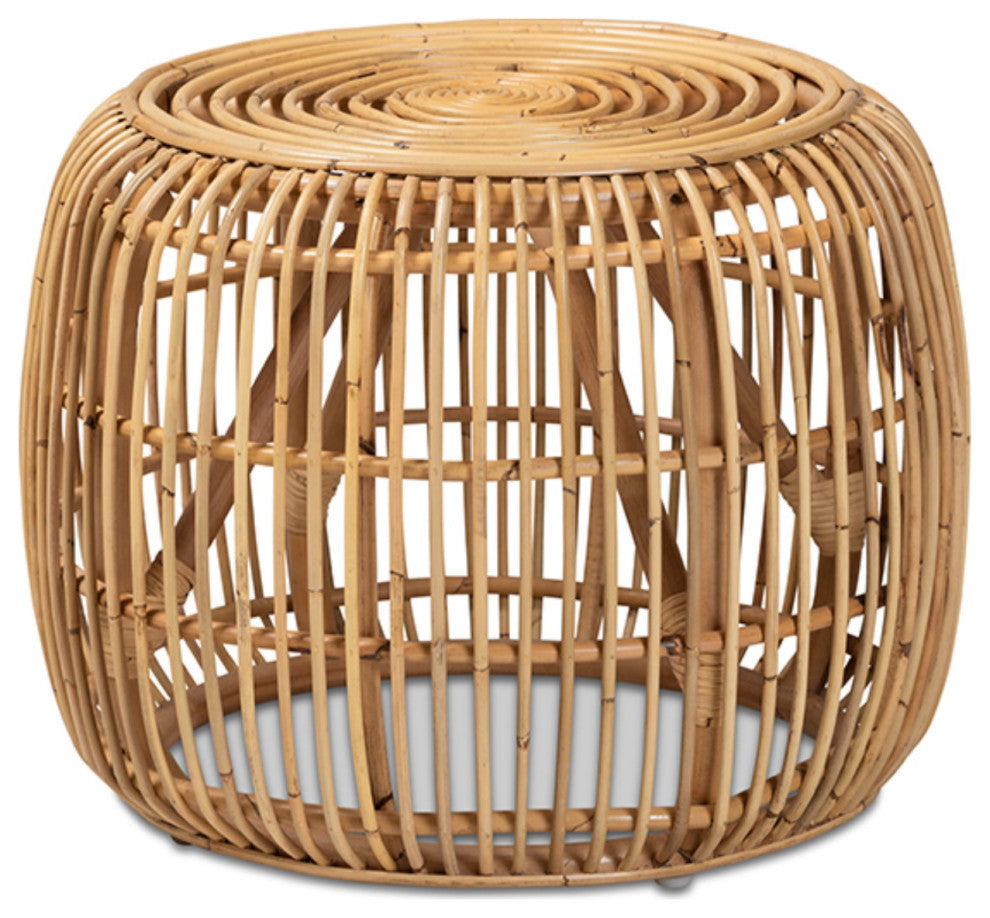 Baxton Studio Maverick Modern Bohemian Natural Brown Rattan End Table