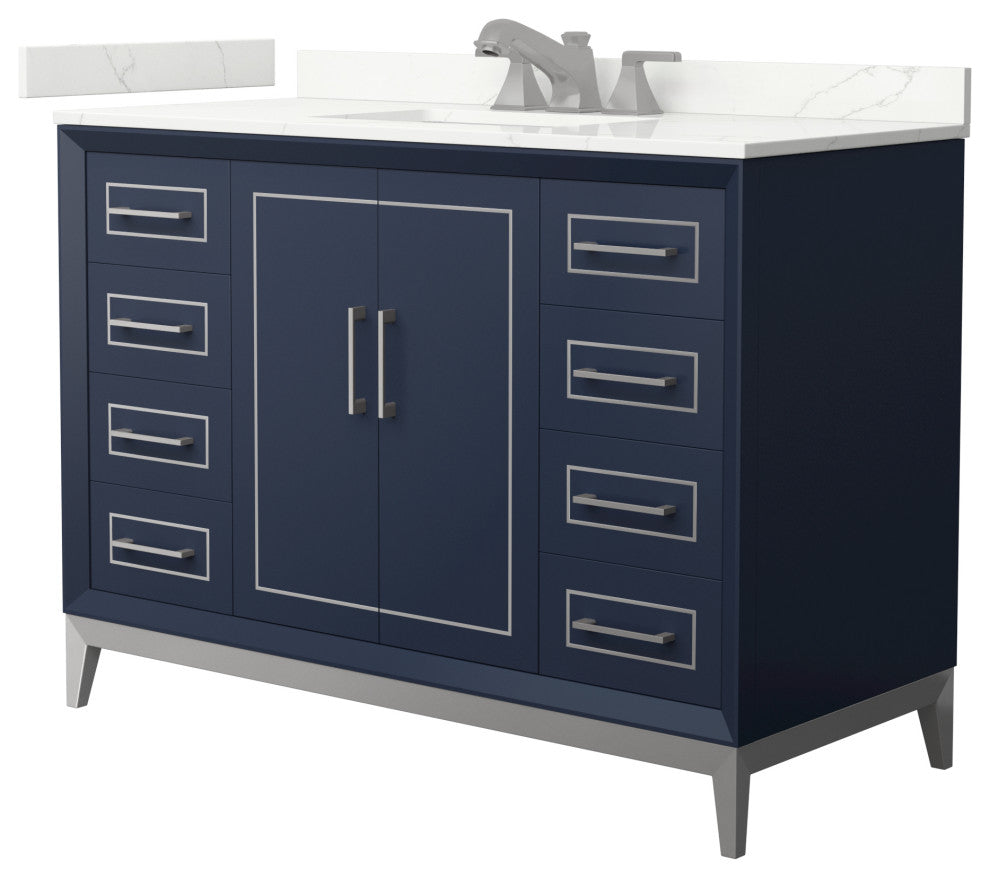 Marlena 48" Dark Blue Single Vanity, Quartz Top, 3-Hole, Nickel Trim