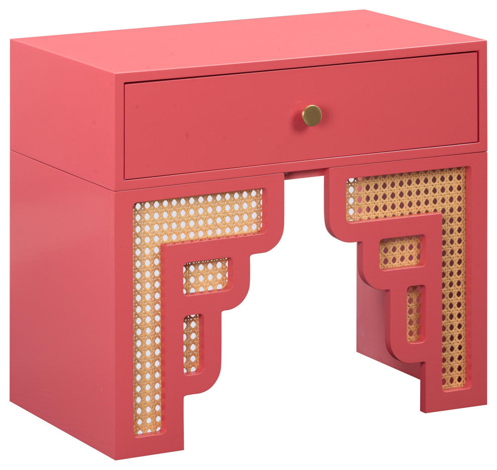 Suzie Coral Pink/Rattan Nightstand