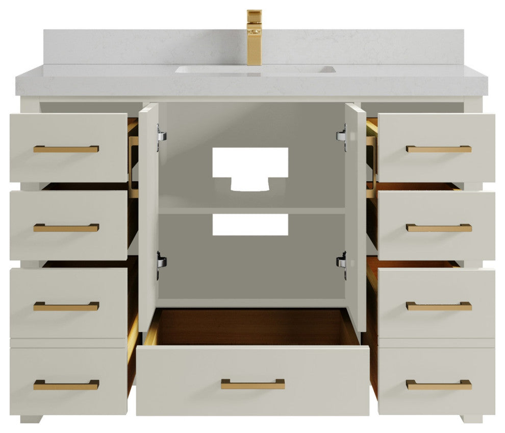 Malibu 48" Single Sink Bath Vanity in Fine Grain 2" Carrara Quartz