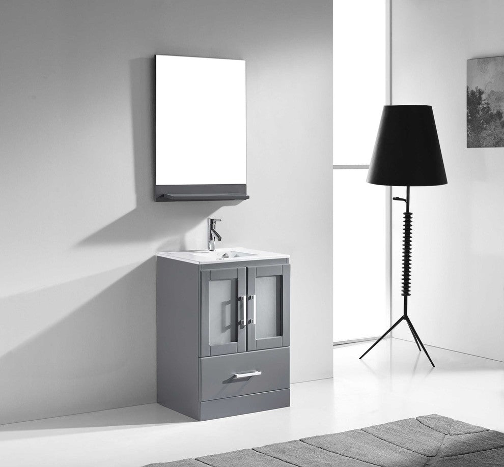 Zola 24" Single Bathroom Vanity Set, Gray, White Ceramic Countertop