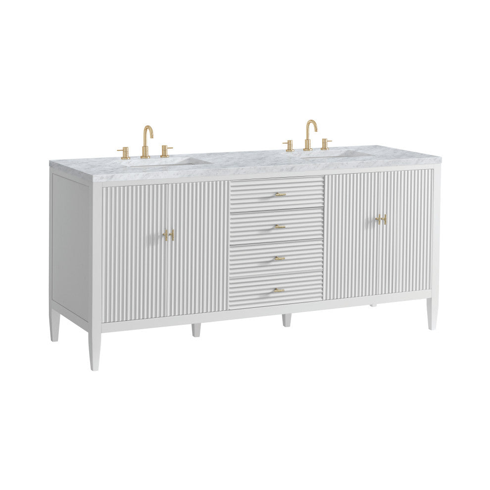 Myrrin 72" Double Vanity, Bright White, 3 CM Carrara White Marble Top
