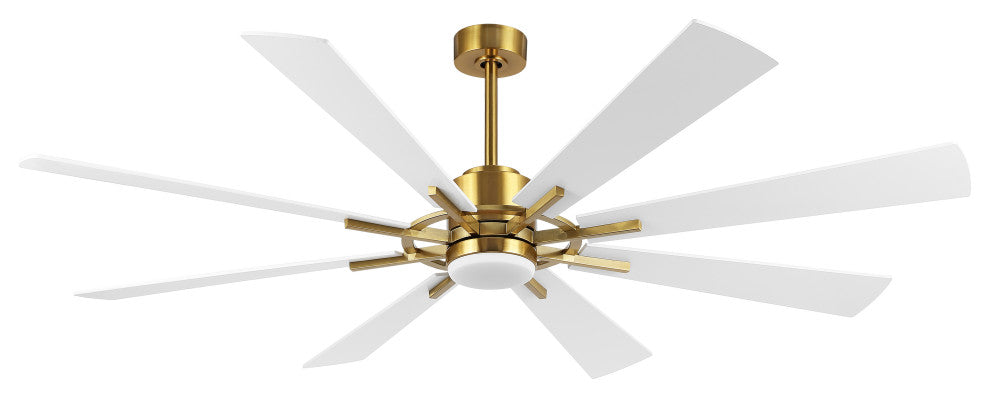 60" Reversible 8-Blade LED Ceiling Fan With Remote and Light, Gold/White