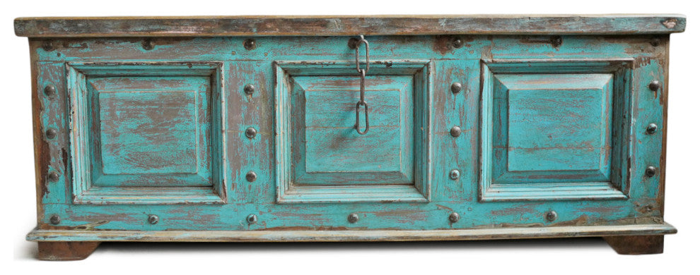 Consigned, Large Jodhpur Blue Wood Trunk