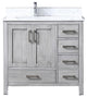 36"Vanity Distressed Grey,White Carrera Marble Top,White Square Sink&no Mirror