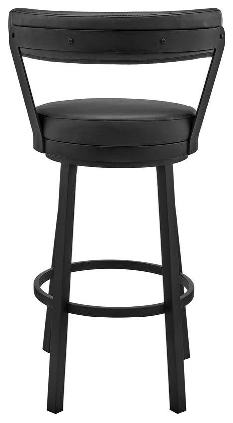 Kobe 26 Counter Height Swivel Bar Stool in Black Finish and Black Faux Leather