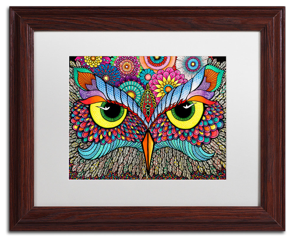 Hello Angel ''Owl Face'' Art, Wood Frame, White Mat, 14x11