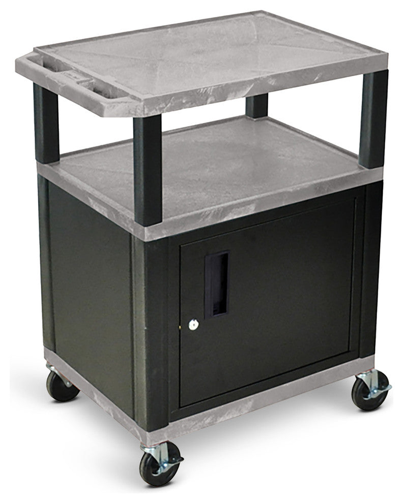 Luxor Tuffy Gray 3-Shelf AV Cart With Black Legs, Cabinet and Electric